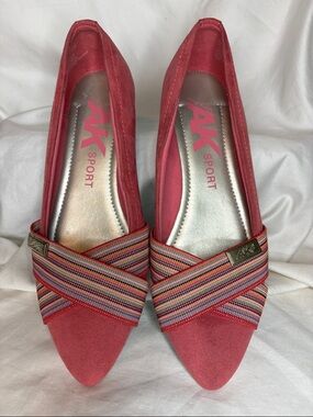 Anne Klein Sport Pink Coral Pointed-Toe Flats with Multicolor Straps Sz 6.5